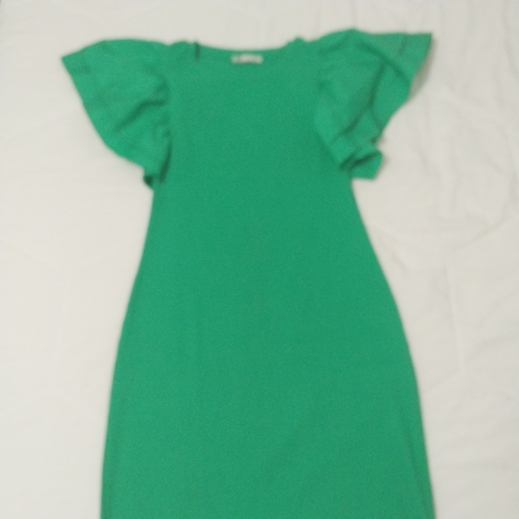 ZARA Ruffled Ribbed Dress in Kelly Green - Picture 2 of 4